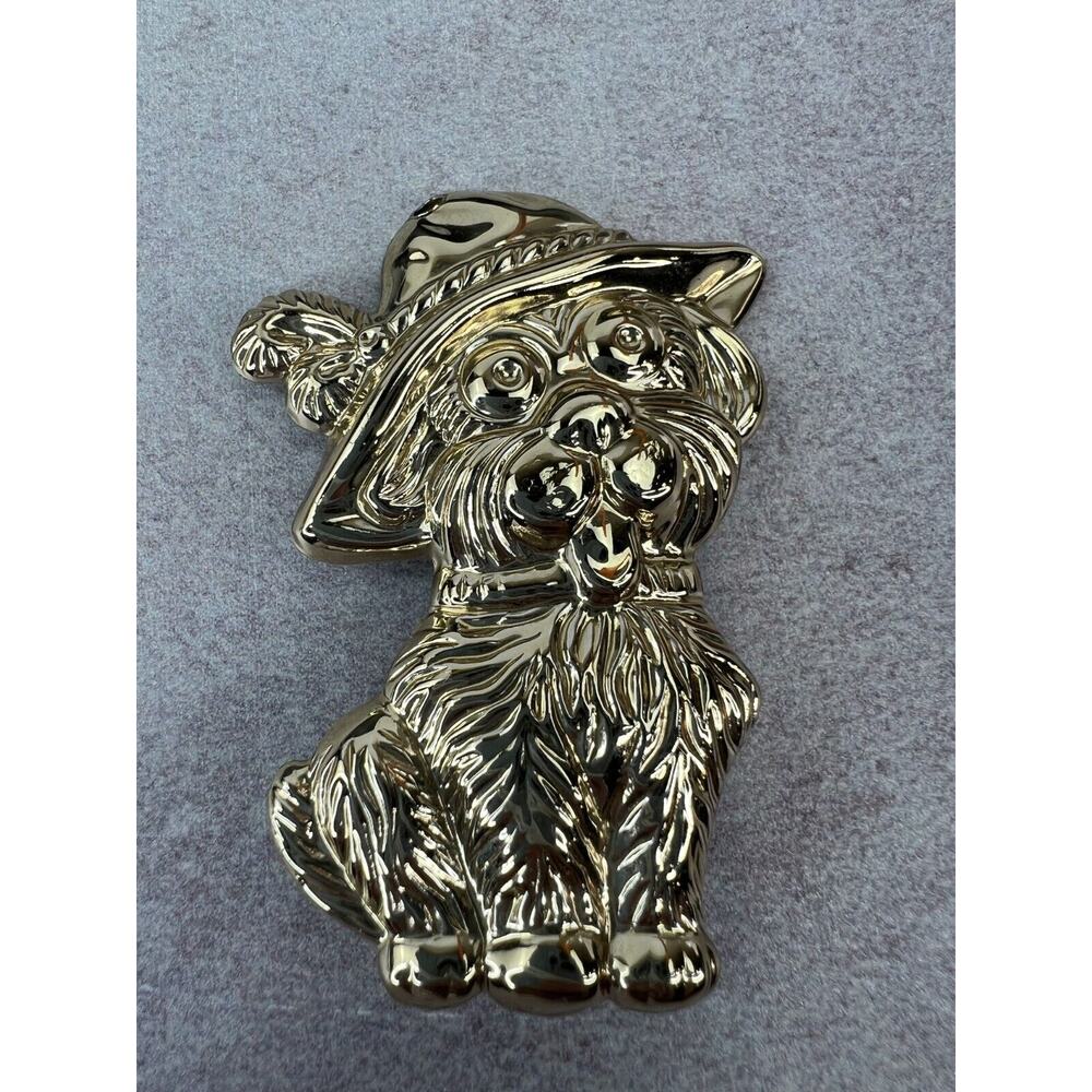 Vintage Antique Art Deco Gold-Tone Exquisite Celluloid Dog Brooch Pin